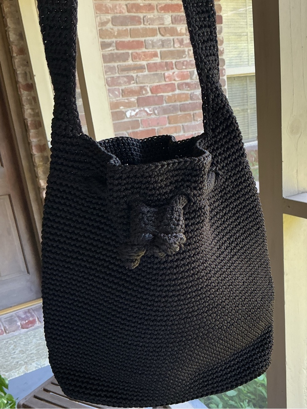 The Sak Black Knit Drawstring Bucket Bag